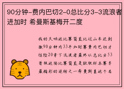 90分钟-费内巴切2-0总比分3-3流浪者进加时 希曼斯基梅开二度
